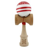 Kendama X CHICANOS Originala, Profesionala, Flippy, Big Cups V2, Super Sticky cu Cupe Mari, Rulment Metalic, din lemn 18 cm, Ata 55 cm, Rosu/Alb