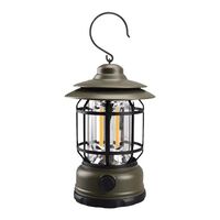Lampa portabila camping, Felinar Vintage cu carlig, ABS, Iluminare 21 COB LED, Intensitate reglabila, 5W, Flippy, Verde