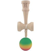 Kendama X Originala, Profesionala, Flippy, din Lemn, Rubber Grip, 18 cm, Gradient Verde/Galben/Rosu