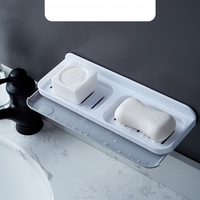 Savoniera Dubla, Flippy, de Perete, cu Compartiment de Scurgere, Montare prin Lipire, 26 x 8 x 4 cm, Alb/Gri