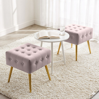 Taburet tapitat Quadra, velur, cu picioare metalice, 40x40x42 cm, roz pudra