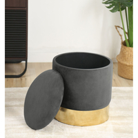 Taburet tapitat rotund Golden cu spatiu de depozitare, velur, 39x39x40 cm, gri