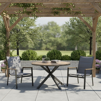 Masa rotunda pentru gradina, cadru aluminiu cu blat polywood aspect lemn, 112x73 cm, maro natur