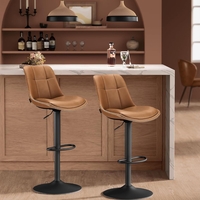 VASAGLE Set 2 scaune bar reglabile, rotative 360°, tapiterie PU, cadru metalic, 44x30x90-112 cm, maro caramel
