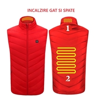 Vesta cu Incalzire, Vafy, Unisex, 2 Zone de Incalzire, Umplutura Bumbac, 3 Trepte de Temperatura, Incarcare USB, Rosu, 45 - 58 kg, Marime L