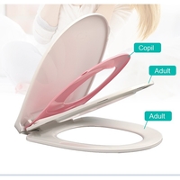 Capac de Toaleta cu Reductie 3 in 1, Flippy, pentru Copii +3 Ani si Adulti, Coborare Lenta si Silentioasa, Instalare Usoara, din PP5 , in Forma de O, Alb/Roz