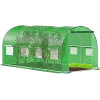 Folie pentru sera gradina 450x200x200 cm, 140 g/m², armata cu plasa, UV4, 9 ferestre, verde