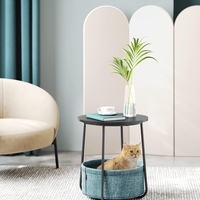 VASAGLE Masuta de cafea rotunda cu cos de stofa, stil modern, 45x50cm, negru cu turcoaz inchis