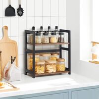 SONGMICS Raft de depozitare pe 2 niveluri, MDF, organizator de birou sau bucatarie, 42x18x43 cm, maro rustic