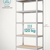 SONGMICS Raft de depozitare metalic, cu rafturi din MDF, 5 polite, max. 600 kg, 200x100x50cm, argintiu