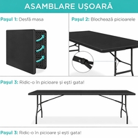 Masa dreptunghiulara pliabila multifunctionala, pentru gradina sau evenimente, 240x75x74 cm, negru
