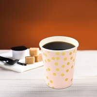Set 10 Pahare, Flippy, Imprimeu cu Buline, din Carton, 250 ml, 7.5 x 8.5 x 5.2 cm, Roz/Auriu