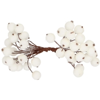Set decorativ ramuri cu merisoare rosii artificiale inghetate, 15 cm, 200 boabe, alb