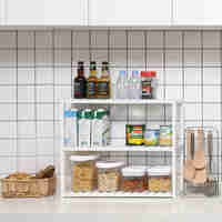 SONGMICS Raft de depozitare din bambus, 3 polite, pentru bucatarie sau baie, 60x15x54 cm, alb