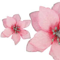 Set 10 ornamente pentru bradul de Craciun, stea Poinsettia, 13cm, roz
