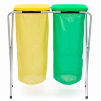 Cos de gunoi selectiv cu 2 compartimente, cadru metalic si capace PP, 68x42x75 cm