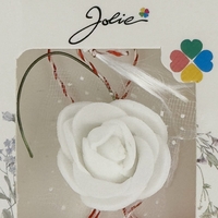 Martisor Motiv Floral, Jolie, Model Trandafir, cu Snur Alb/Rosu, 9 x 5 cm, Alb