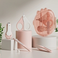 Set 4in1 de Ingrijire Unghii pentru Bebelusi, Flippy, Cutie de Depozitare Dinozaur Transparent, 0-6 Ani, 11.5 x 9 x 3 cm, Roz