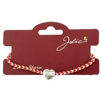 Bratara Martisor Reglabila, Jolie, Model Inima cu inscriptie: Mamma / Mum / Mama, snur Impletit, 9 x 4 cm, Alb Rosu