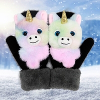 Manusi pentru Copii, Vafy, din Plus cu Umplutura de Bumbac, Protectie Termica, 24 x 20 x 3 cm, Model Unicorn 3D, Roz/Negru