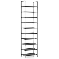 Raft pantofi inalt cu 10 polite, structura metalica si rafturi textile, 45x28x178 cm, negru