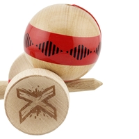 Kendama X Originala FREQUENCY, Profesionala, Flippy, Cupe Mari KING SIZE V3, Super Sticky, Gaura in Baza, Rulment Metalic, din lemn 18 cm, Ata 62/65 cm, Rosu/Maro