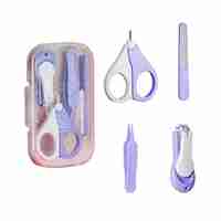 Set 4in1 de Ingrijire Unghii pentru Bebelusi, Flippy, Cutie de Depozitare Texturata, 0-6 Ani, 13.6x8x2 cm, Mov