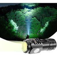 Lanterna cu 3 Nuclee Led, Vafy, Incarcare USB, Autonomie 4-20h, Raza Maxima 100-200 m, 5W, 4 x 4 x 9 cm, Suport de Agatat, Fund Magnetic, Negru Galvanizat