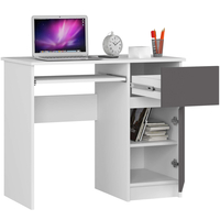 Birou computer PIKSEL, cu sertar, dulap si raft pentru tastatura, dreapta, 90x50x77 cm, alb si gri