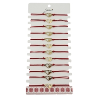 Bratara Martisor pentru Dama, Jolie, Model Inima cu Fluture, Set 12 bucati, Pandativ Auriu din Inox cu Snur Rosu Ajustabil
