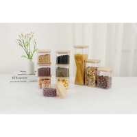Cutii de Depozitare Alimente, Flippy, Set din 5 Cutii de tip Container, Cutii pentru Cereale, din Plastic, Capac din Bambuc, 1pc 0.5 l. 2pc 0.8 l, 2pc 1.2 l, 1pc 1.9 l, Transparente