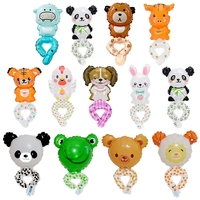 Balon din Folie Metalizata, Vafy, Figurine Animalute, Tip Bratara, Model Tigru, 17x34 cm, Ambalaj Individual, Pai Inclus, Umflare cu Aer sau Heliu, Maro