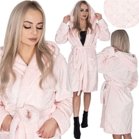 Halat de baie pentru femei pana la genunchi, cu gluga, marimea L/XL, roz