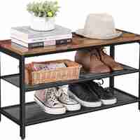 VASAGLE Raft pentru pantofi, cu 2 nivele, metal, 80x30x44cm, stil industrial, maro rustic si negru