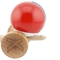 Kendama X Originala, Profesionala, Flippy, Big Cups V2, Super Sticky cu Cupe Mari, din lemn 18 cm, Rulment Metalic cu Ata 55 cm, Rosu/Alb