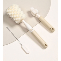 Set 3 Perii de Spalat Biberoane, Vafy, pentru Tetina, Biberon, Pai, Materiale Sigure, fara BPA, Curatare 360°, Bej