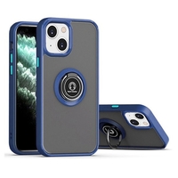 Husa Anti Fall Metal Bracket pentru Apple iPhone 14 Pro Max, Rezistenta la socuri, Margini colorate, Cu inel de prindere magnetic, Vafy, Albastru