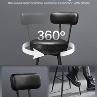 VASAGLE set 2 scaune de bar rotative 360°, cu spatar, inaltime 101 cm, piele sintetica, cadru otel, stil modern, negru