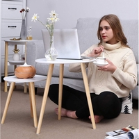 VASAGLE Masa de cafea, set de 2 bucati, picioare din lemn si blat MDF, design minimalist scandinav, 45x50cm si 35x35cm, alb