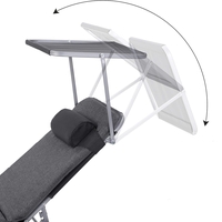 SONGMICS Sezlong pliabil, cu saltea, parasolar si tetiera, spatar reglabil in 4 pozitii, maxim 150kg, 193x53x30 cm, gri