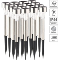 Lampa solara LED de Gradina, Flippy, Set 12 Bucati, Dispersor normal, putere 0.06W, Rezistenta IP 44, Lumina Alba Rece, 29 x 4.5 x 4.5 cm, Argintiu