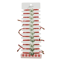 Martisor Bratara pentru Dama si Copii, Jolie, Model Iepuras pe Semiluna cu Flori, Set 12 bucati, Pandantiv Emailat, Snur Reglabil, Rosu/Multicolor