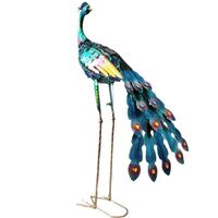 Decoratiune de Gradina cu Lampa solara, Vafy, Model Paun, Iluminare Led si Incarcare Solara, 91.5 x 45 x 26 cm, din Fier, Albastru azur