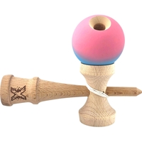 Kendama X Originala, Profesionala, Flippy, din Lemn, Rubber Grip, 18 cm, Albastru/Roz