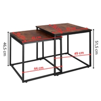 Set 2 mese pentru cafea, cadru otel, stil industrial, 50x50x52 cm si 45x45x47 cm, maro
