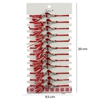 Martisor Bratara cu Ciucure pentru Dama, Jolie, Model Doua Inimi, Set 12 bucati, Pandativ din Inox cu Piatra, Snur Reglabil, Rosu/Alb