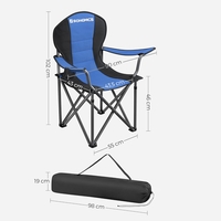 SONGMICS Scaun pliabil camping cu sezut buretat, suport bauturi, husa transport, 250 kg, 90x55x102 cm, albastru