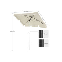 SONGMICS Umbrela terasa gradina sau plaja, cu inclinare 2 directii, protectie UV UPF 50+, husa inclusa, 200x125cm, bej