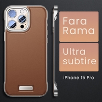 Husa pentru iPhone 15 Pro, husa de protectie pentru telefon, Vafy, Design Modern fara margini, din Piele PU, Subtire, Maro