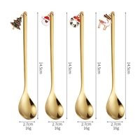 Set 4 Lingurite, Flippy, Tema Craciun, Model Carry The Merry, 4 Modele Tip Pandantiv, din Otel Inoxidabil, 19 x 16 x 2 cm, Multicolor